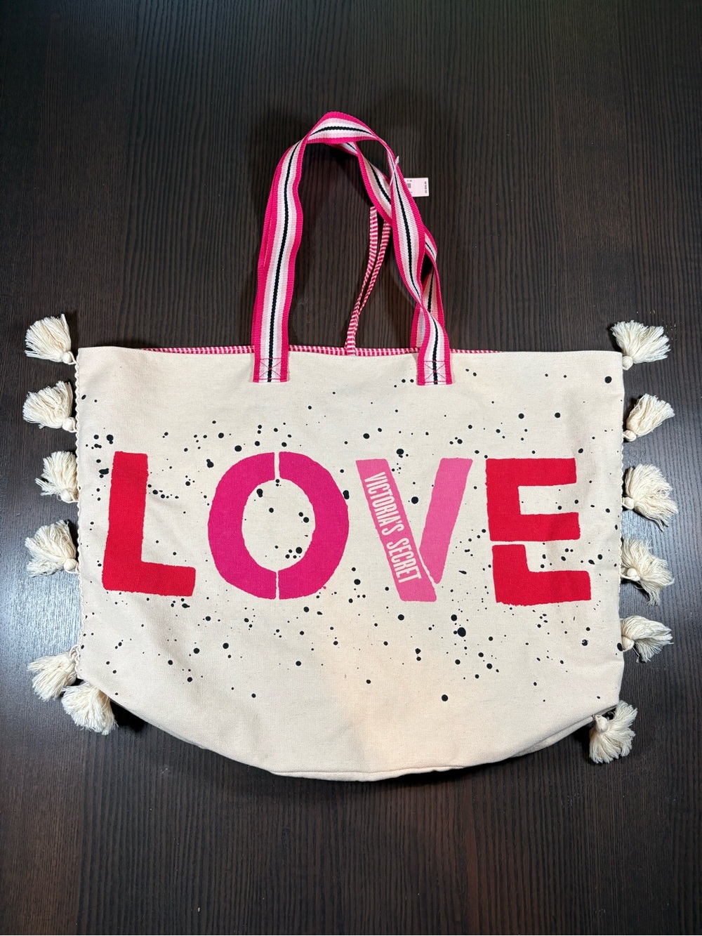 Victoria’s Secret💕 LOVE large canvas tote NWT cute beachy boho tassels
